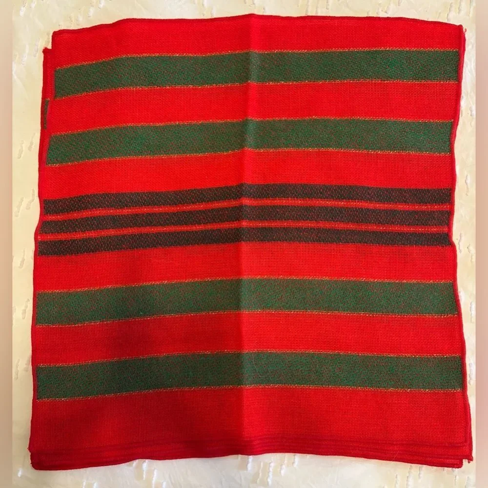 Leacock Holiday Christmas Red Striped Tablecloth & 6 Napkins 60 x 82 Vintage